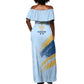 Prince Hall Freemasonry Off Shoulder Maxi Dress Vintage Brush Stroke Masonic Blue Gold Graphic