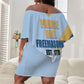 Prince Hall Freemasonry Off Shoulder Short Dress Vintage Brush Stroke Masonic Blue Gold Graphic