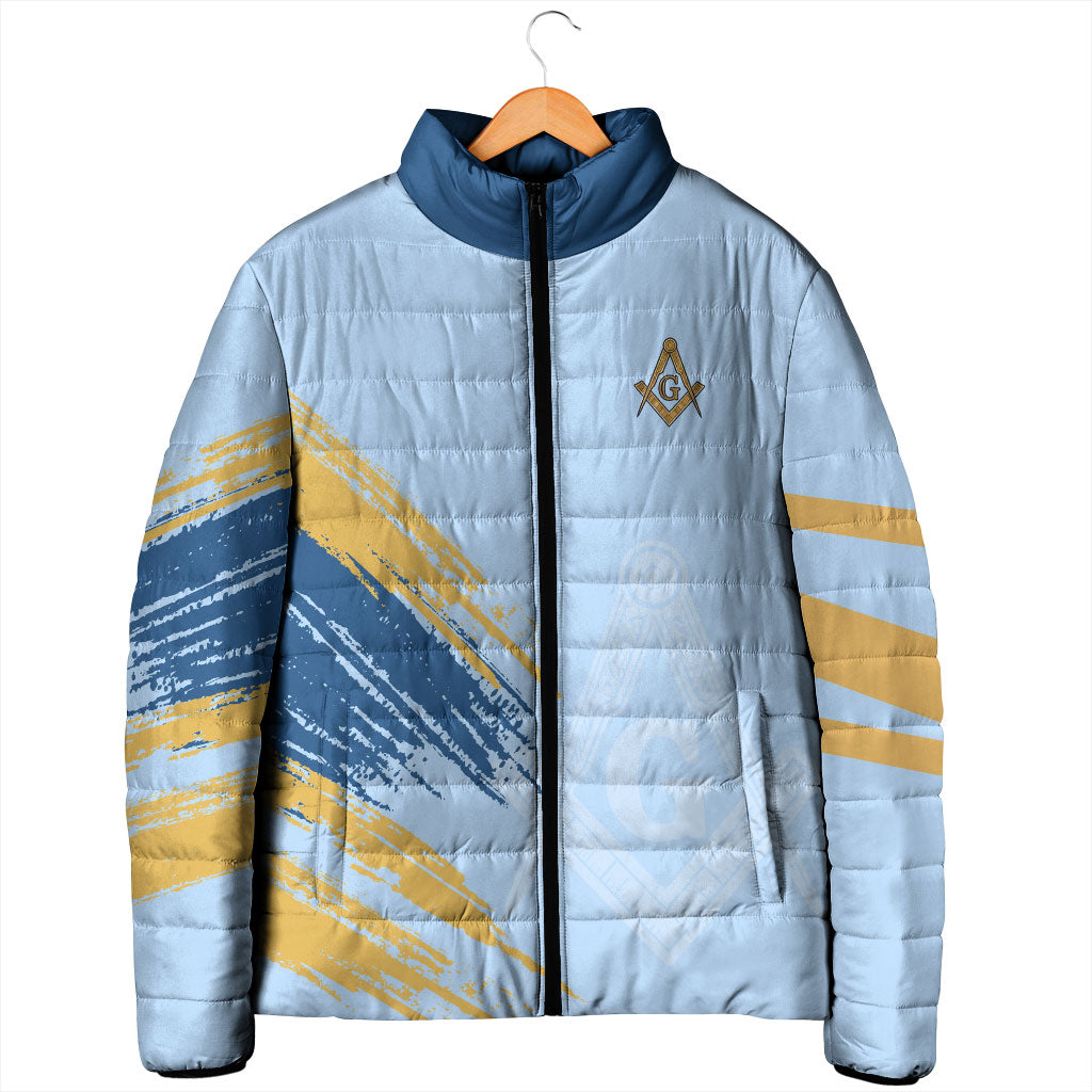 Prince Hall Freemasonry Padded Jacket Vintage Brush Stroke Masonic Blue Gold Graphic