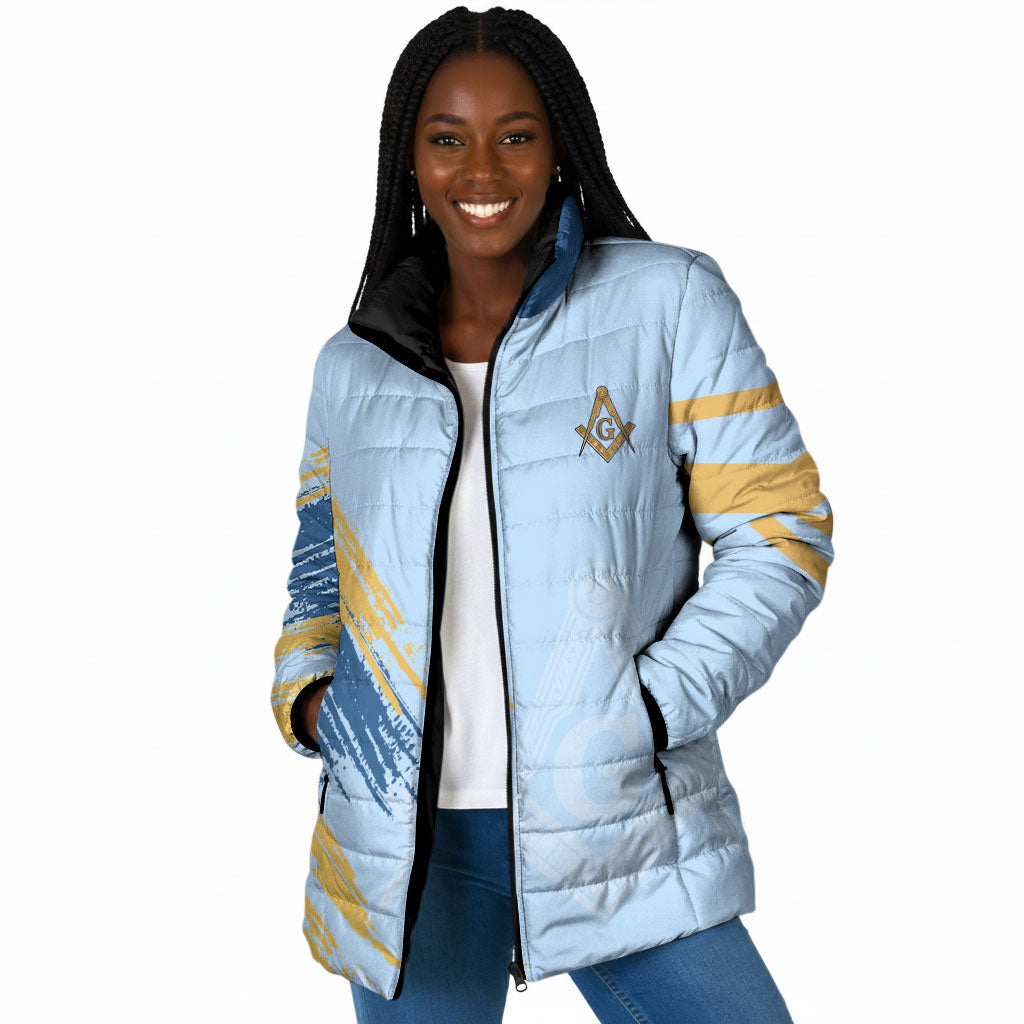 Prince Hall Freemasonry Padded Jacket Vintage Brush Stroke Masonic Blue Gold Graphic
