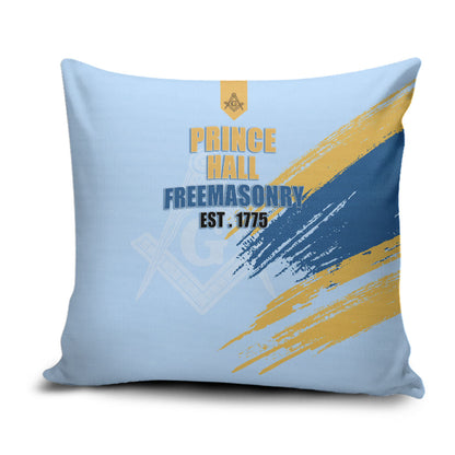 Prince Hall Freemasonry Pillow Cover Vintage Brush Stroke Masonic Blue Gold Graphic