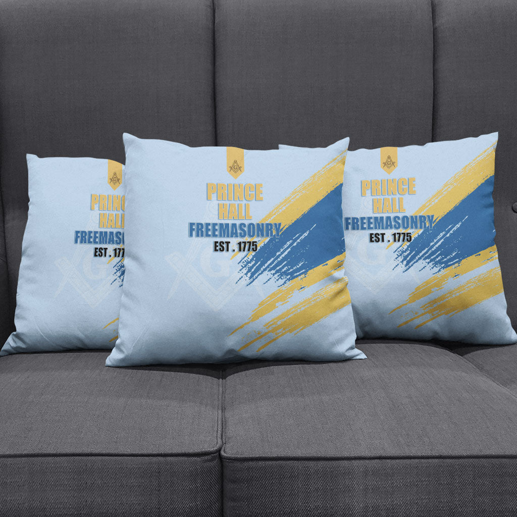 Prince Hall Freemasonry Pillow Cover Vintage Brush Stroke Masonic Blue Gold Graphic