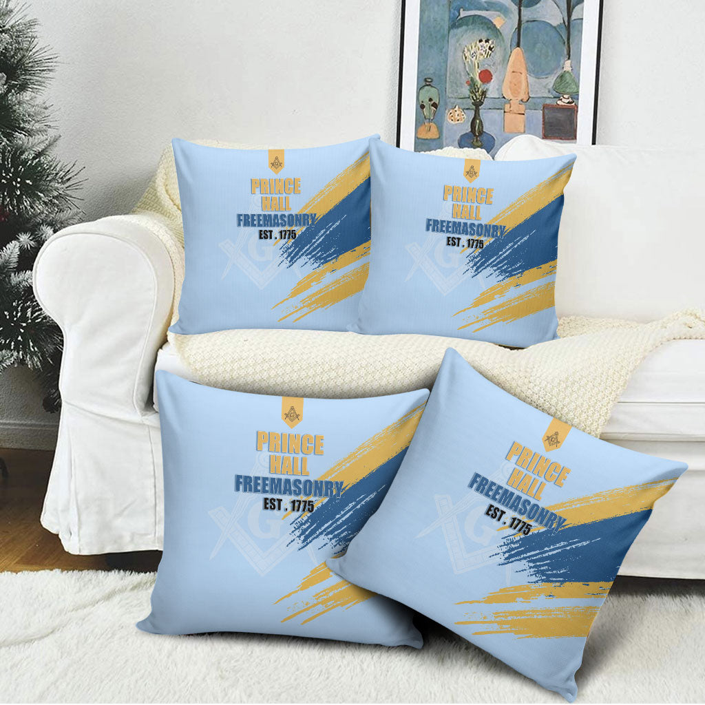 Prince Hall Freemasonry Pillow Cover Vintage Brush Stroke Masonic Blue Gold Graphic