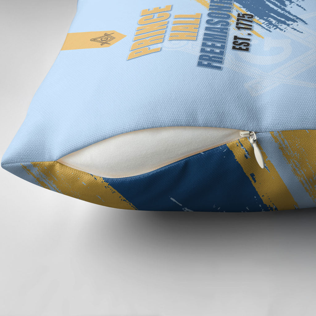 Prince Hall Freemasonry Pillow Cover Vintage Brush Stroke Masonic Blue Gold Graphic
