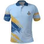 Prince Hall Freemasonry Polo Shirt Vintage Brush Stroke Masonic Blue Gold Graphic