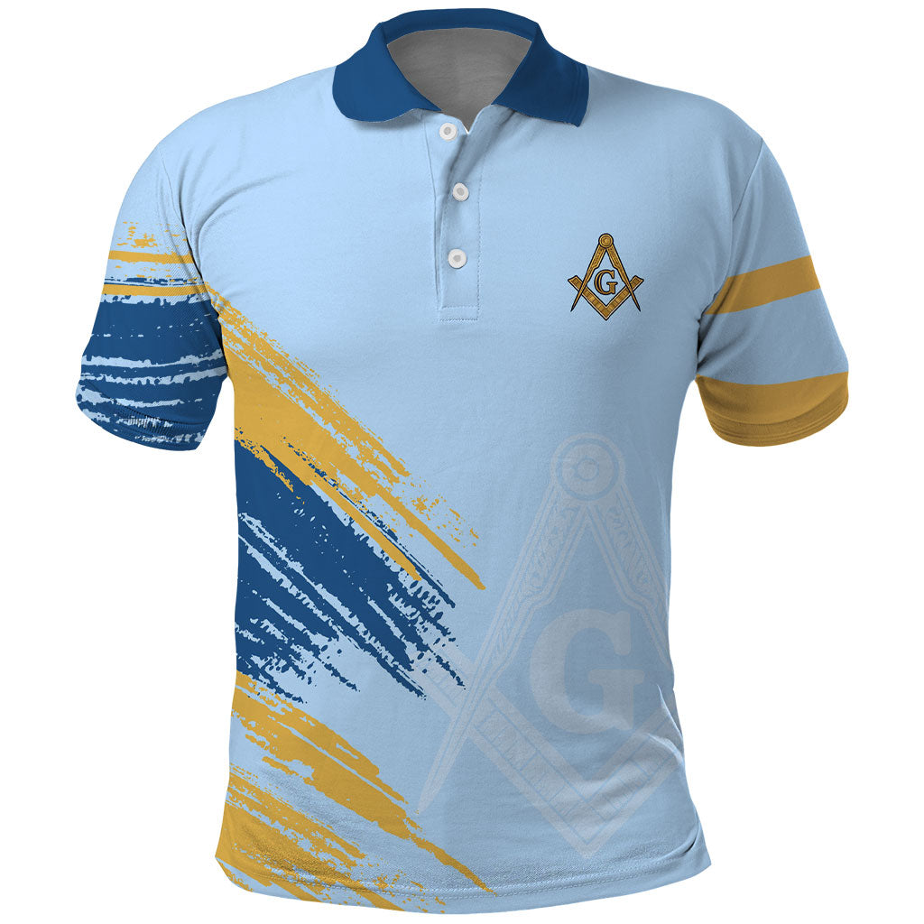 Prince Hall Freemasonry Polo Shirt Vintage Brush Stroke Masonic Blue Gold Graphic