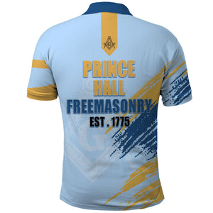 Prince Hall Freemasonry Polo Shirt Vintage Brush Stroke Masonic Blue Gold Graphic