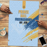 Prince Hall Freemasonry Puzzle Vintage Brush Stroke Masonic Blue Gold Graphic