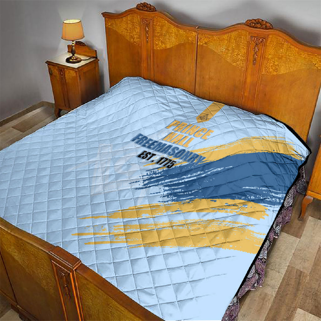 Prince Hall Freemasonry Quilt Vintage Brush Stroke Masonic Blue Gold Graphic