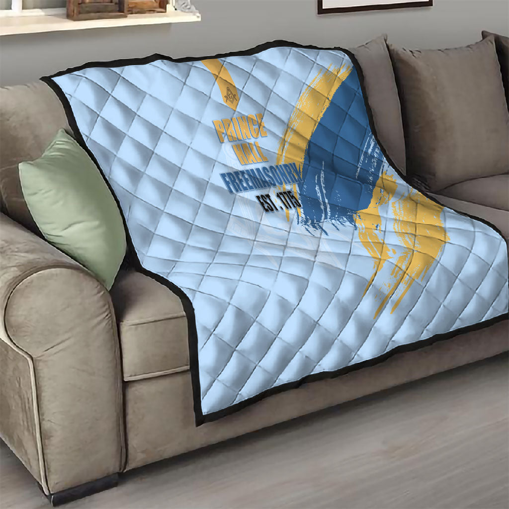 Prince Hall Freemasonry Quilt Vintage Brush Stroke Masonic Blue Gold Graphic