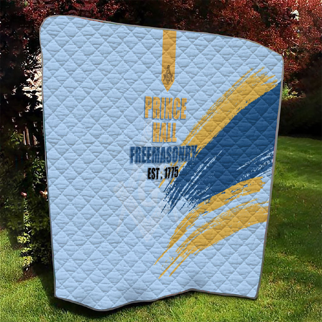 Prince Hall Freemasonry Quilt Vintage Brush Stroke Masonic Blue Gold Graphic