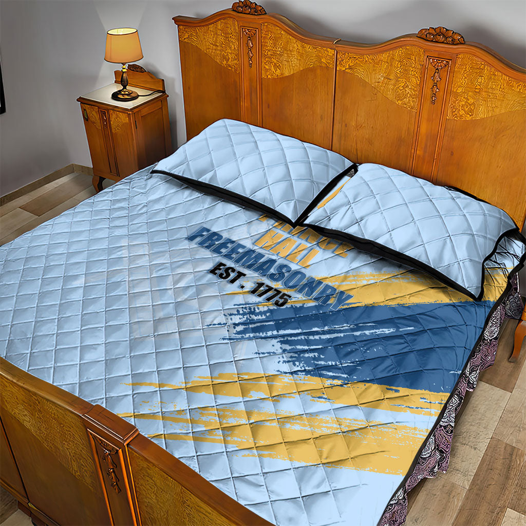 Prince Hall Freemasonry Quilt Bed Set Vintage Brush Stroke Masonic Blue Gold Graphic