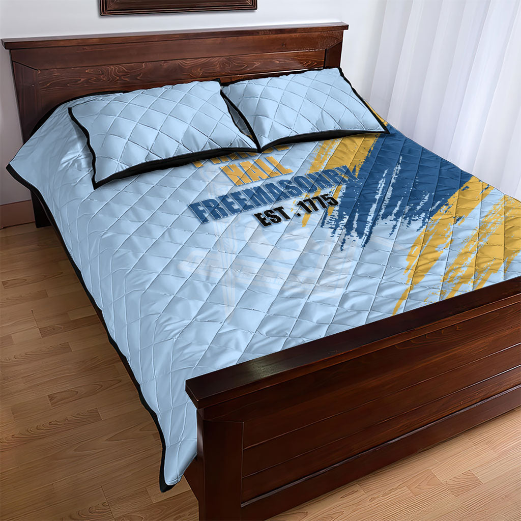 Prince Hall Freemasonry Quilt Bed Set Vintage Brush Stroke Masonic Blue Gold Graphic