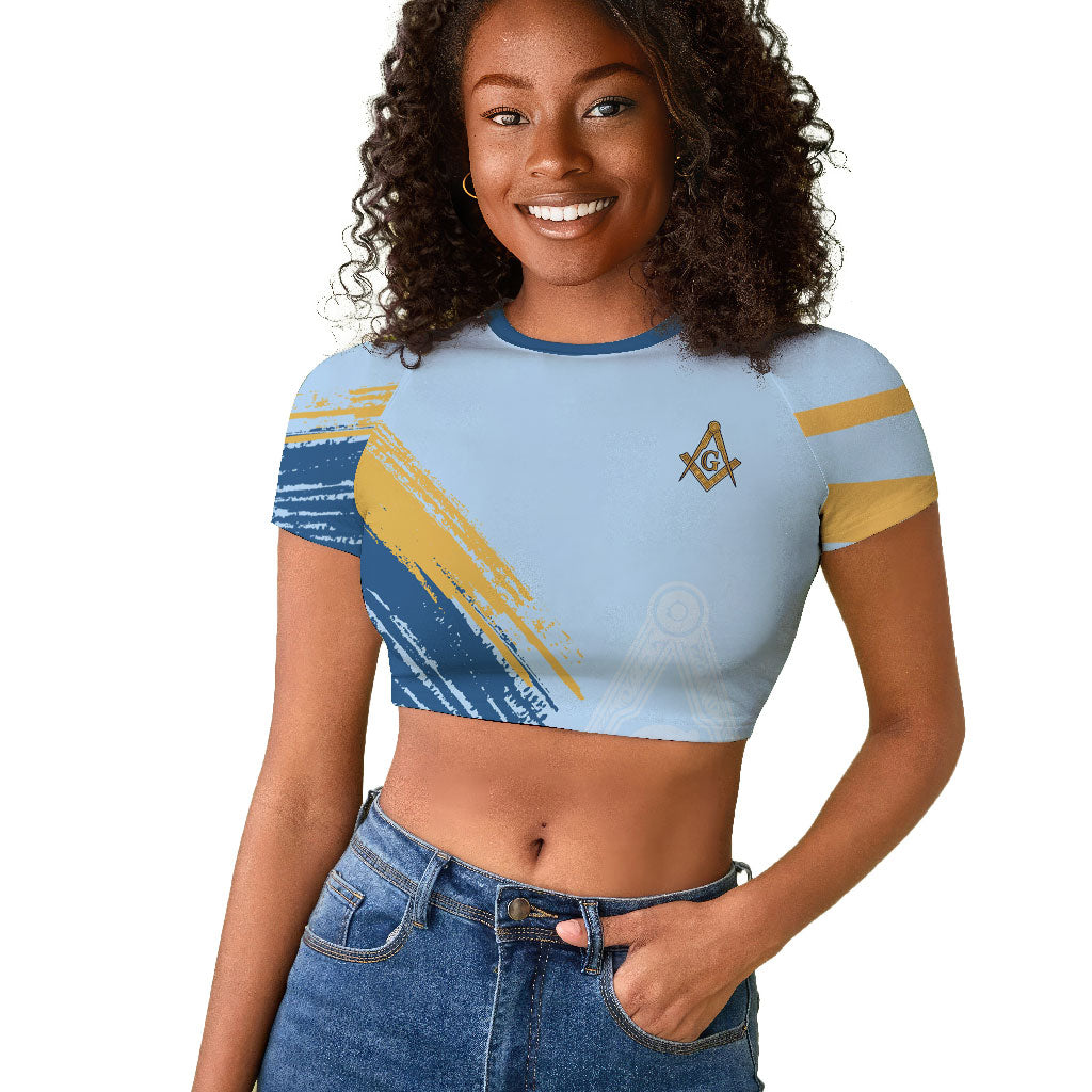 Prince Hall Freemasonry Raglan Cropped T shirt Vintage Brush Stroke Masonic Blue Gold Graphic