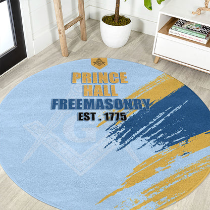 Prince Hall Freemasonry Round Carpet Vintage Brush Stroke Masonic Blue Gold Graphic