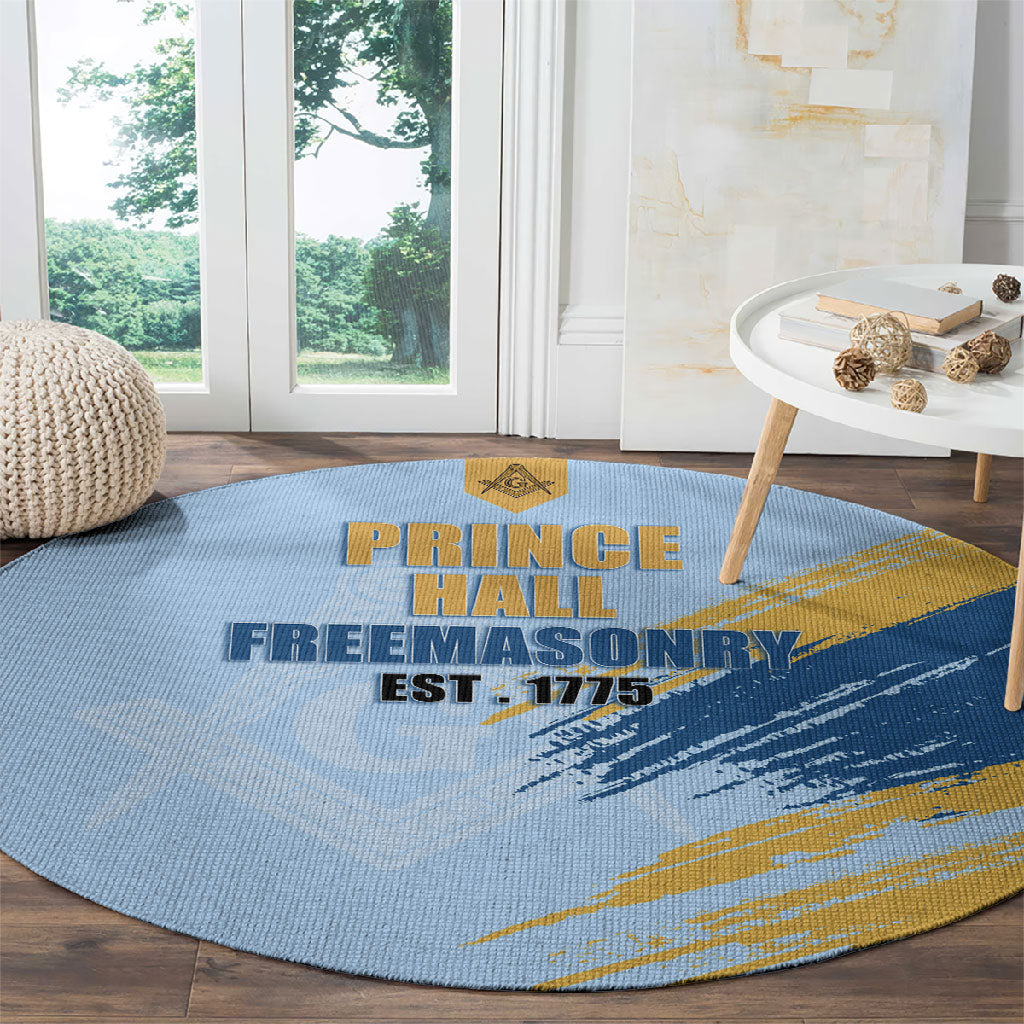 Prince Hall Freemasonry Round Carpet Vintage Brush Stroke Masonic Blue Gold Graphic
