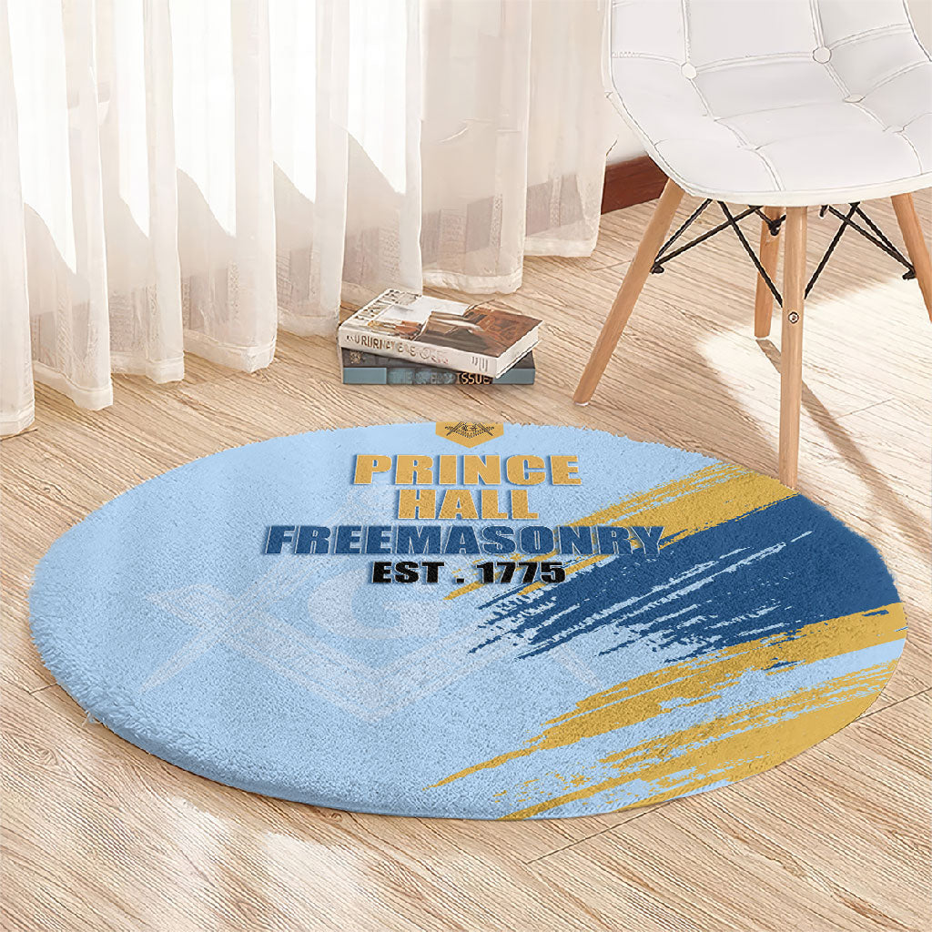 Prince Hall Freemasonry Round Carpet Vintage Brush Stroke Masonic Blue Gold Graphic