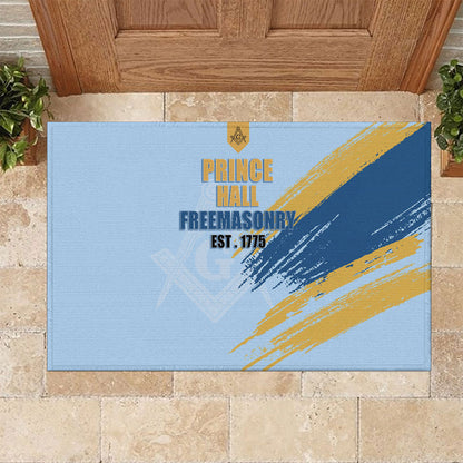 Prince Hall Freemasonry Rubber Doormat Vintage Brush Stroke Masonic Blue Gold Graphic