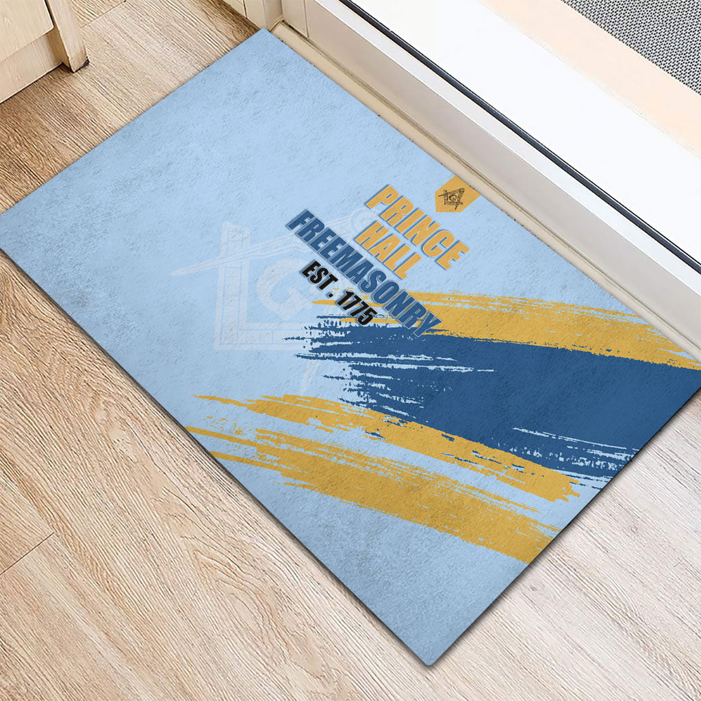 Prince Hall Freemasonry Rubber Doormat Vintage Brush Stroke Masonic Blue Gold Graphic