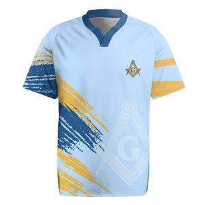 Prince Hall Freemasonry Rugby Jersey Vintage Brush Stroke Masonic Blue Gold Graphic