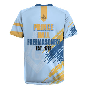 Prince Hall Freemasonry Rugby Jersey Vintage Brush Stroke Masonic Blue Gold Graphic