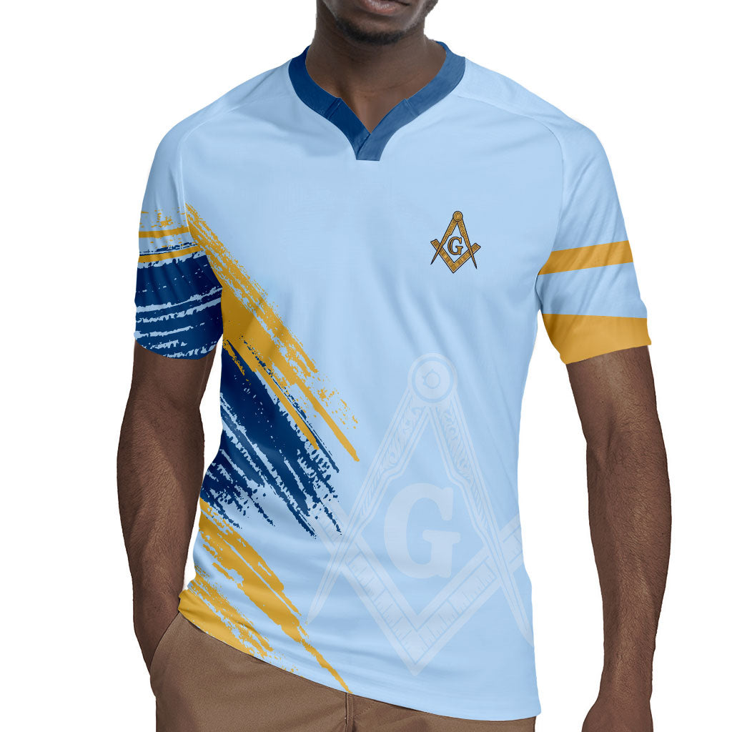 Prince Hall Freemasonry Rugby Jersey Vintage Brush Stroke Masonic Blue Gold Graphic