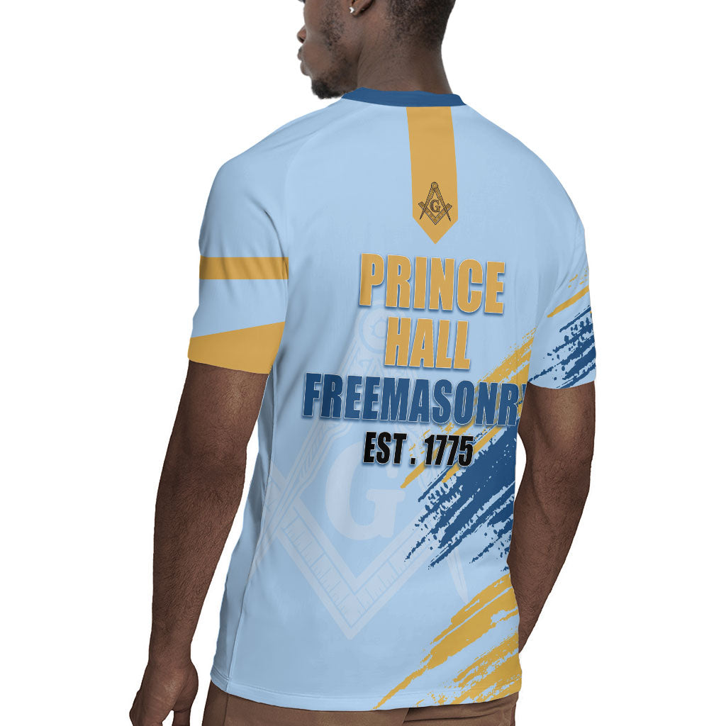 Prince Hall Freemasonry Rugby Jersey Vintage Brush Stroke Masonic Blue Gold Graphic