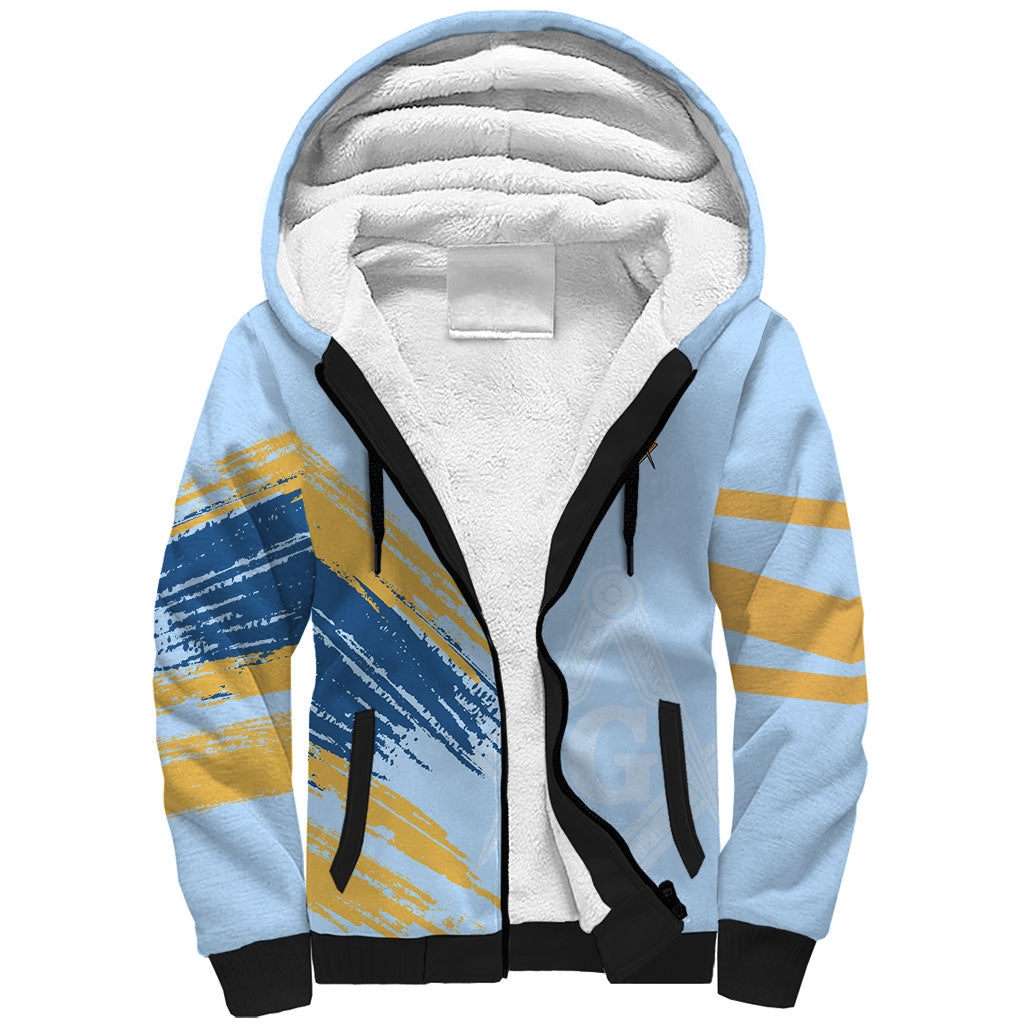Prince Hall Freemasonry Sherpa Hoodie Vintage Brush Stroke Masonic Blue Gold Graphic