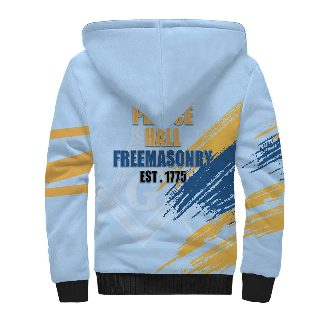 Prince Hall Freemasonry Sherpa Hoodie Vintage Brush Stroke Masonic Blue Gold Graphic