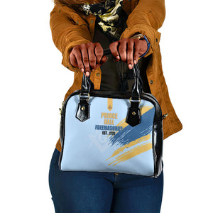 Prince Hall Freemasonry Shoulder Handbag Vintage Brush Stroke Masonic Blue Gold Graphic