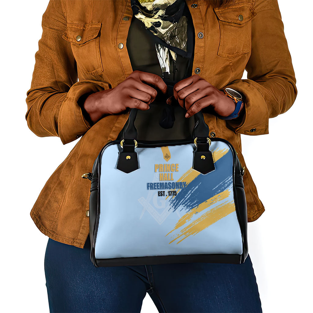 Prince Hall Freemasonry Shoulder Handbag Vintage Brush Stroke Masonic Blue Gold Graphic
