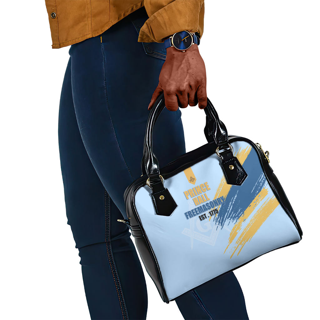 Prince Hall Freemasonry Shoulder Handbag Vintage Brush Stroke Masonic Blue Gold Graphic