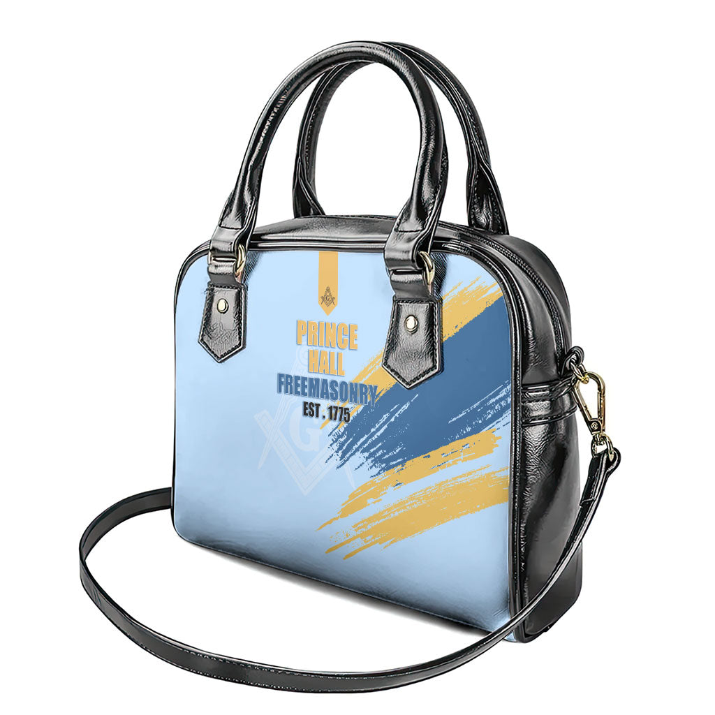 Prince Hall Freemasonry Shoulder Handbag Vintage Brush Stroke Masonic Blue Gold Graphic