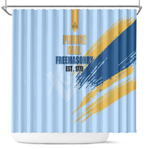 Prince Hall Freemasonry Shower Curtain Vintage Brush Stroke Masonic Blue Gold Graphic