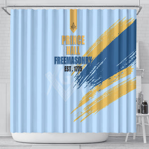 Prince Hall Freemasonry Shower Curtain Vintage Brush Stroke Masonic Blue Gold Graphic