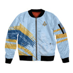 Prince Hall Freemasonry Sleeve Zip Bomber Jacket Vintage Brush Stroke Masonic Blue Gold Graphic