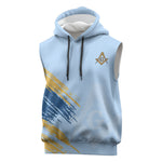 Prince Hall Freemasonry Sleeveless Hoodie Vintage Brush Stroke Masonic Blue Gold Graphic
