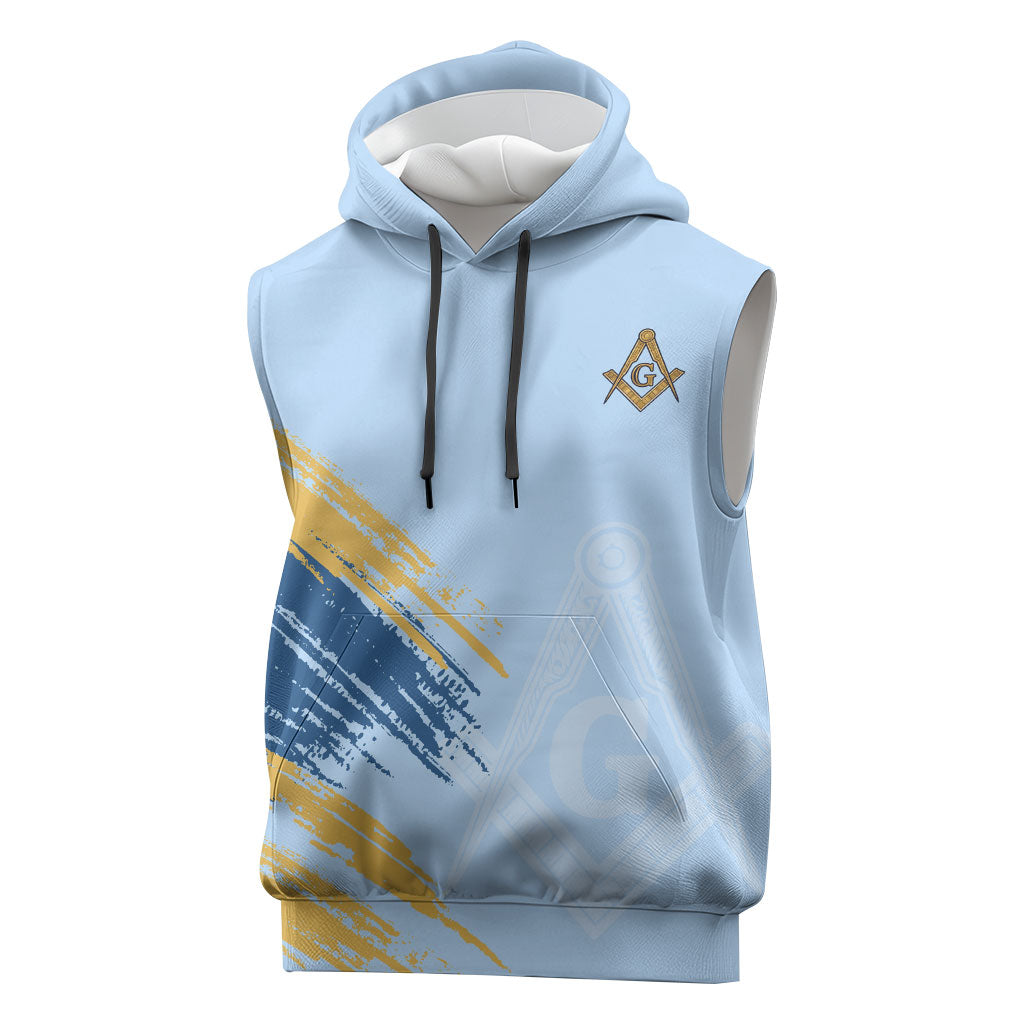 Prince Hall Freemasonry Sleeveless Hoodie Vintage Brush Stroke Masonic Blue Gold Graphic