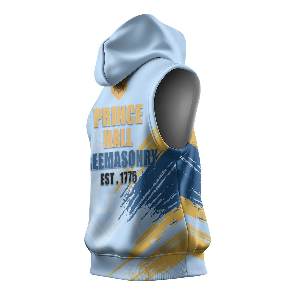 Prince Hall Freemasonry Sleeveless Hoodie Vintage Brush Stroke Masonic Blue Gold Graphic