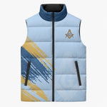 Prince Hall Freemasonry Sleeveless Puffer Jacket Vintage Brush Stroke Masonic Blue Gold Graphic