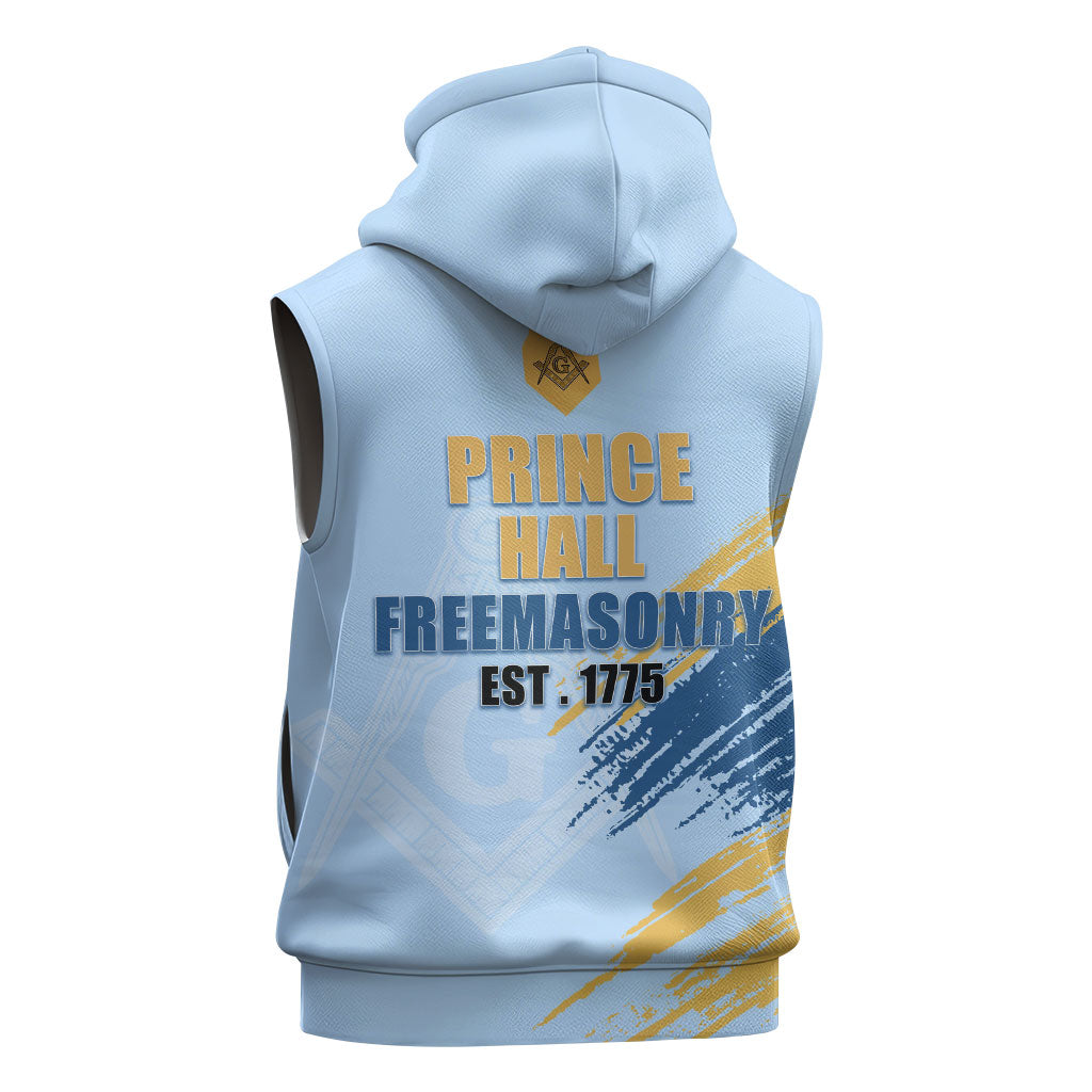 Prince Hall Freemasonry Sleeveless Zip Hoodie Vintage Brush Stroke Masonic Blue Gold Graphic