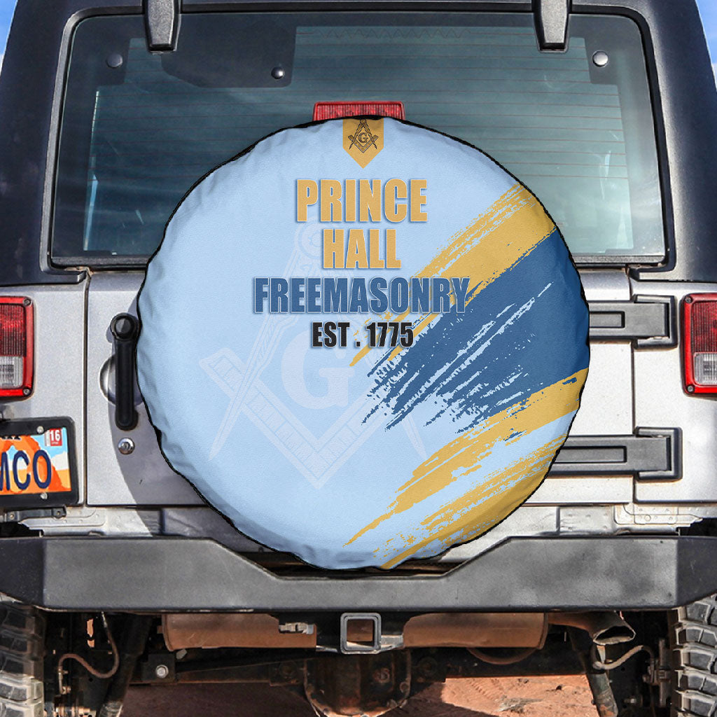 Prince Hall Freemasonry Spare Tire Cover Vintage Brush Stroke Masonic Blue Gold Graphic