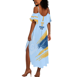 Prince Hall Freemasonry Summer Maxi Dress Vintage Brush Stroke Masonic Blue Gold Graphic