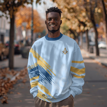 Prince Hall Freemasonry Sweatshirt Vintage Brush Stroke Masonic Blue Gold Graphic