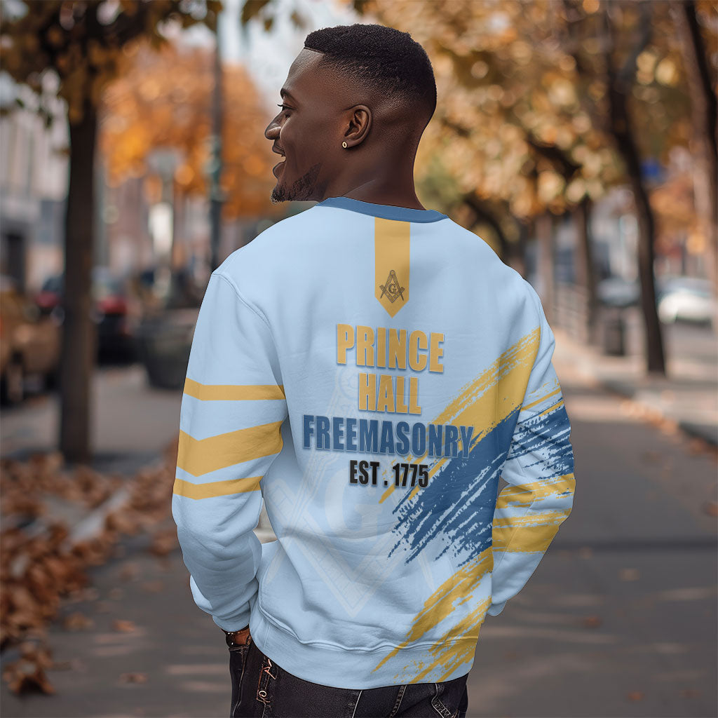 Prince Hall Freemasonry Sweatshirt Vintage Brush Stroke Masonic Blue Gold Graphic