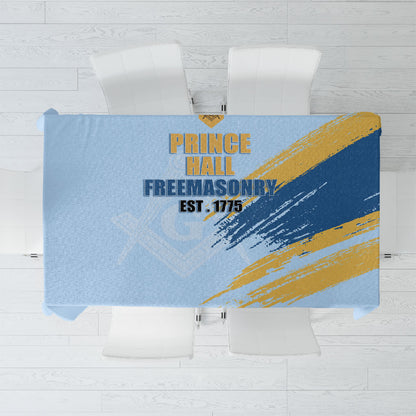Prince Hall Freemasonry Tablecloth Vintage Brush Stroke Masonic Blue Gold Graphic
