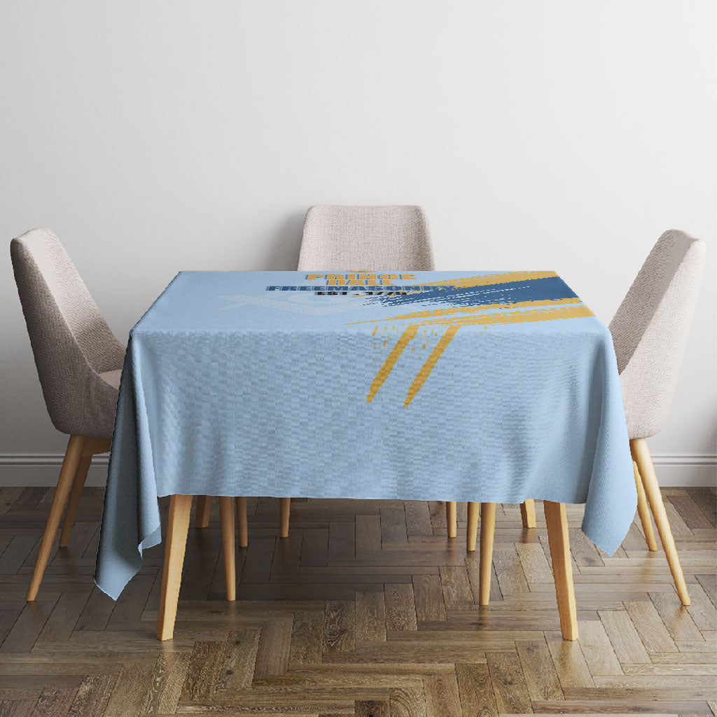 Prince Hall Freemasonry Tablecloth Vintage Brush Stroke Masonic Blue Gold Graphic