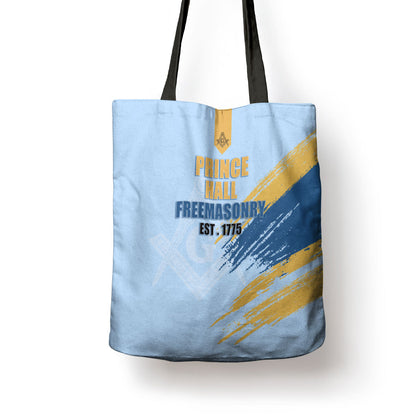 Prince Hall Freemasonry Tote Bag Vintage Brush Stroke Masonic Blue Gold Graphic