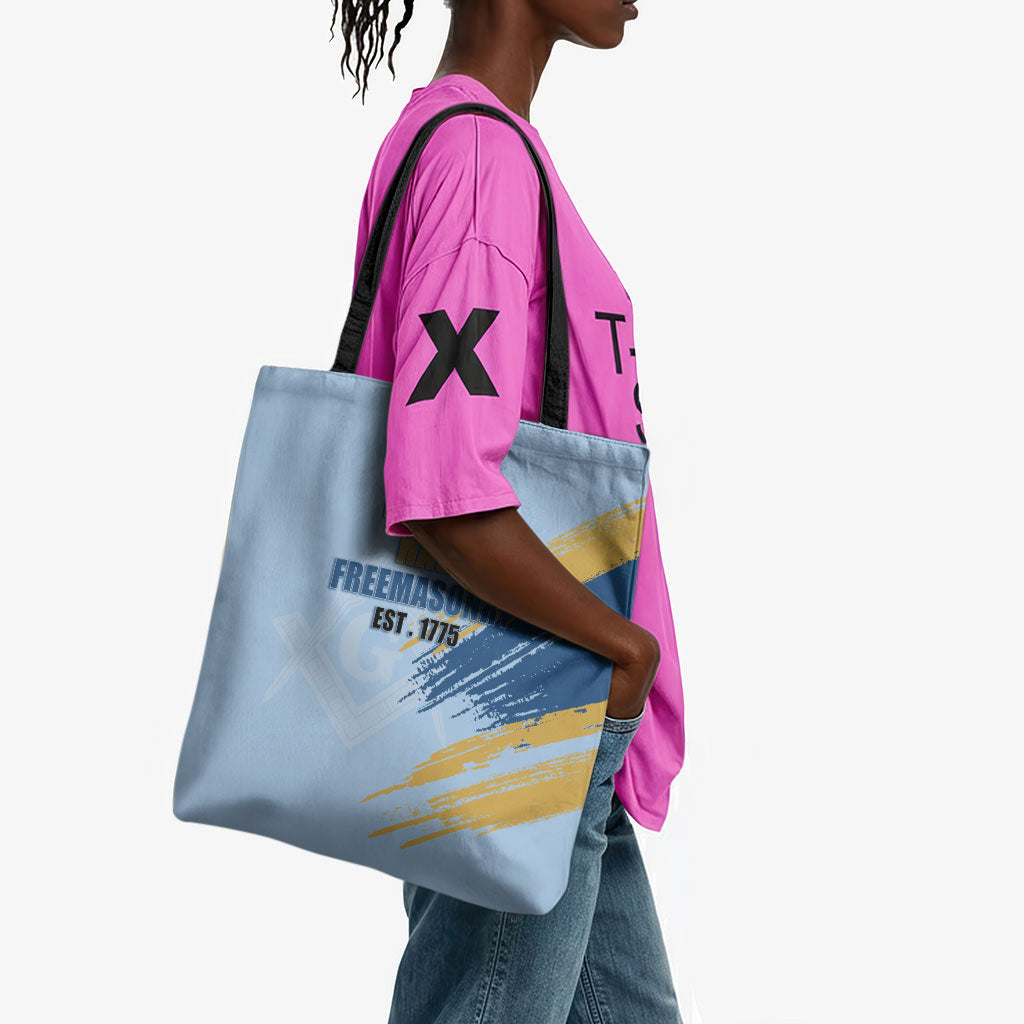 Prince Hall Freemasonry Tote Bag Vintage Brush Stroke Masonic Blue Gold Graphic