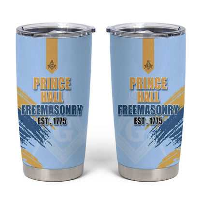 Prince Hall Freemasonry Tumbler Cup Vintage Brush Stroke Masonic Blue Gold Graphic